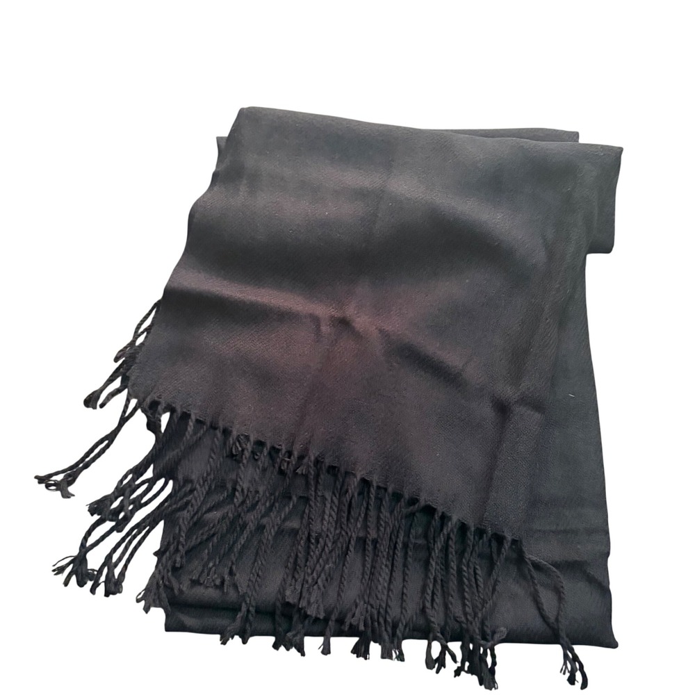 Simplicity Black Cashmere Blend Pashmina Shawl Scarf with Tassel Fringe 24x72